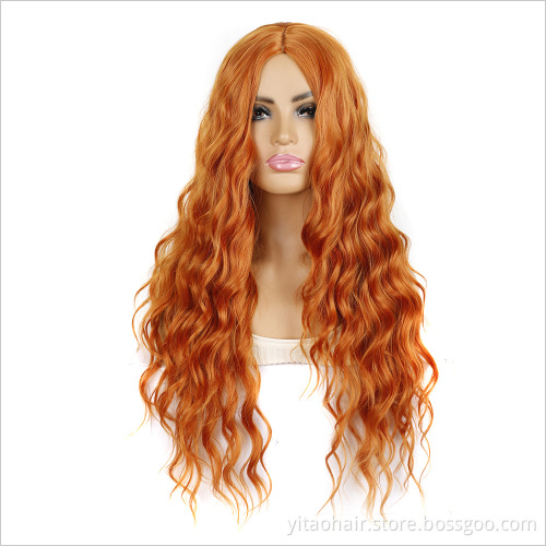 Wholesale price Ginger orange color  Synthetic Hair Wigs With Colorful Body wave  Pre-Plucked Big Factory Stock
